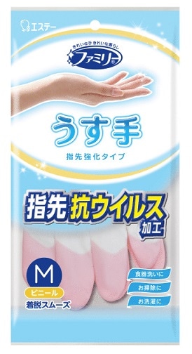 ファミリー ビニールうす手 指先抗ウイルス加工 M ピンク