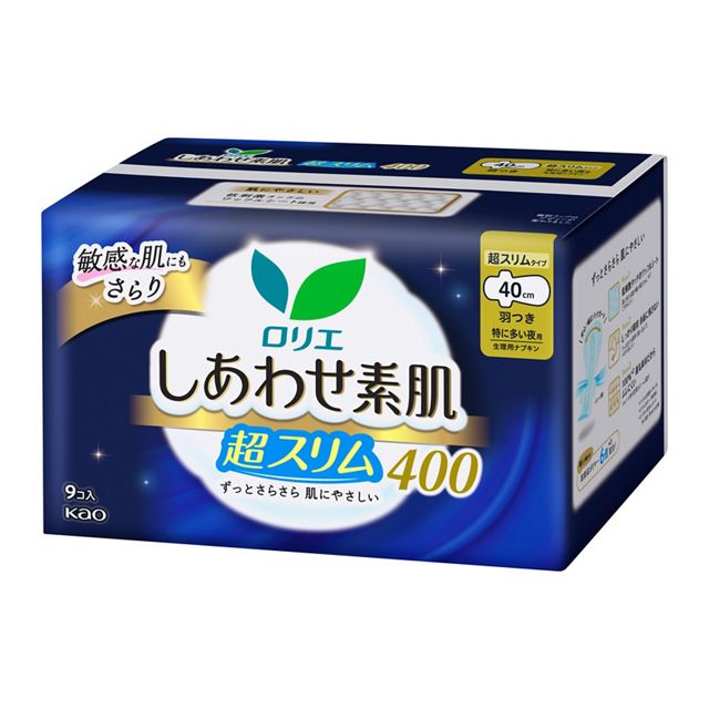 ロリエ しあわせ素肌 通気超スリム 特に多い夜用 400 羽つき 9コ入