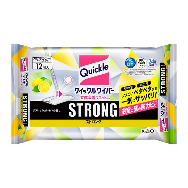 【販売終了しました】クイックルワイパー 立体吸着ウエットシート ストロング リフレッシュレモンの香り 12枚