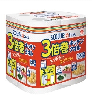 スコッティファイン 3倍巻キッチンタオル 150カット 4ロール入り
