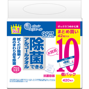 エリエール 除菌できるアルコールタオル ボックス つめかえ用 42枚×10個