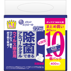エリエール 除菌できるアルコールタオル ウイルス除去用 ボックス つめかえ用 40枚×10個
