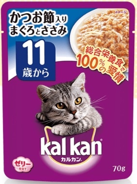 【販売終了しました】カルカン パウチ 11歳から かつお節入りまぐろ・ささみ 70g