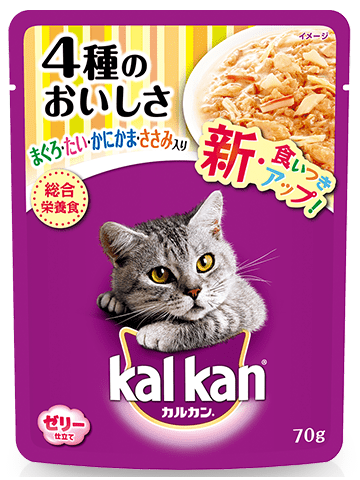 【販売終了しました】カルカン パウチ 4種のおいしさ まぐろたいかにかまささみ 70g