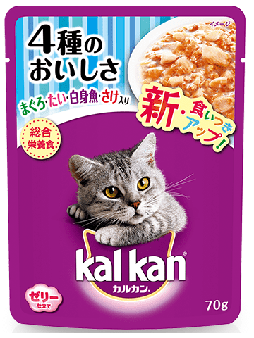 【販売終了しました】カルカン パウチ 4種のおいしさ まぐろたい白身魚さけ 70g