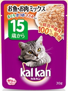 【販売終了しました】カルカン パウチ 15歳から お魚お肉ミックス まぐろかつおささみ 70g