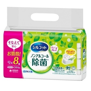 【お取り寄せ】シルコット 除菌ウェット ノンアルコールタイプ つめかえ 43枚×8個