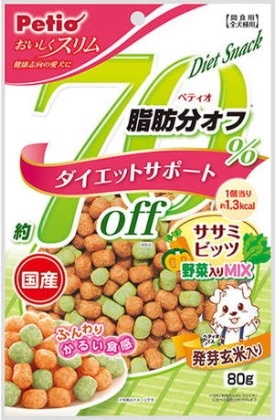 ペティオ おいしくスリム 脂肪分約70%オフ ササミビッツ 野菜入りミックス 80g