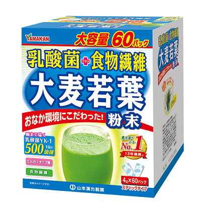 山本漢方 乳酸菌+食物繊維 大麦若葉 粉末 大容量 60包