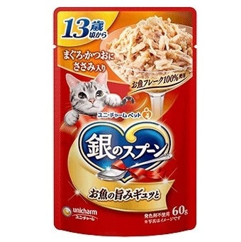 【お取り寄せ】銀のスプーン パウチ 13歳頃から まぐろ・かつおにささみ入り 60g