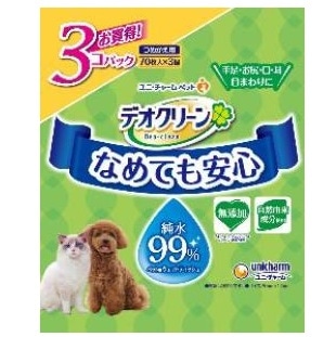 デオクリーン 純水99%ウェットティッシュ つめかえ用 70枚×3個
