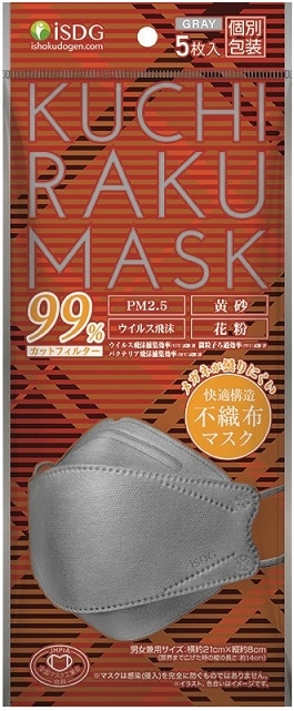 【お取り寄せ】KUCHIRAKU MASK グレー 5枚