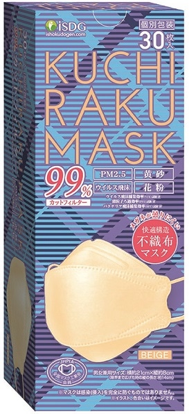 【お取り寄せ】KUCHIRAKU MASK ベージュ 30枚