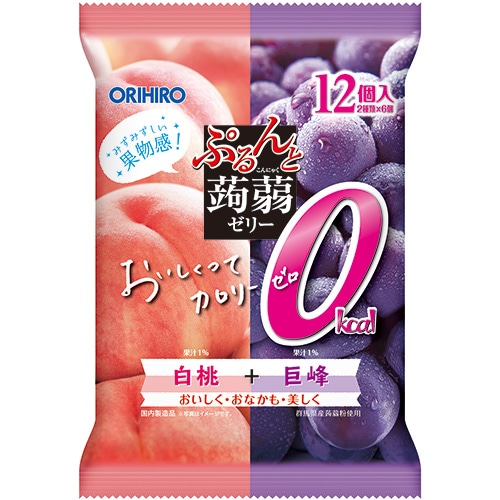 ぷるんと蒟蒻ゼリーパウチ カロリーゼロ 白桃+巨峰 12粒