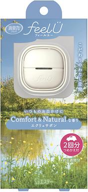 【お取り寄せ】消臭力 クルマ用 feelU Comfort&Naturalな香り エクリュサボン 本体 つめかえ付き 2回分