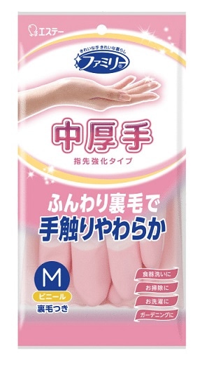 ファミリー ビニール中厚手 指先強化 M ピンク
