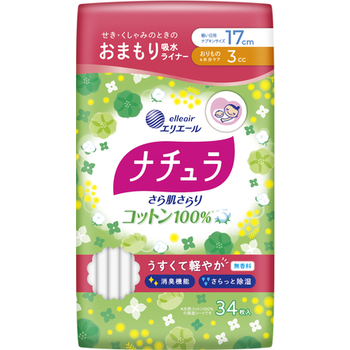 ナチュラ さら肌さらり コットン100% おまもり吸水ライナー 17cm 3cc 34枚