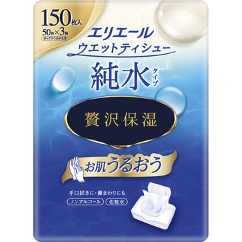 【お取り寄せ】エリエール ウエットティシュー 純水タイプ 贅沢保湿 つめかえ用 50枚×3個パック