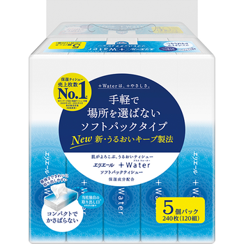 エリエールプラスウォーター ソフトパック 240枚(120組) 5個パック