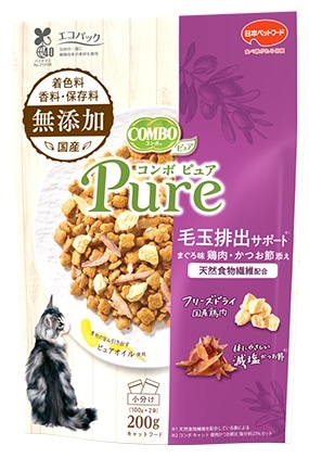 コンボ ピュア キャット ドライ 毛玉排出サポート まぐろ味・鶏肉・かつお節添え 200g