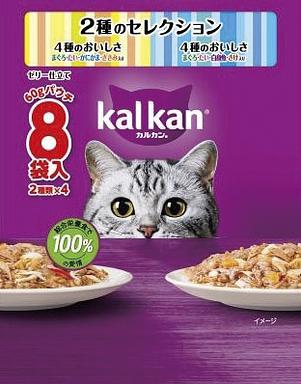 カルカンパウチ 2種のセレクション 4種のおいしさ(まぐろ・たい・かにかま・ささみ入り) 4種のおいしさ(まぐろ・たい・白身魚・さけ入り) 8袋