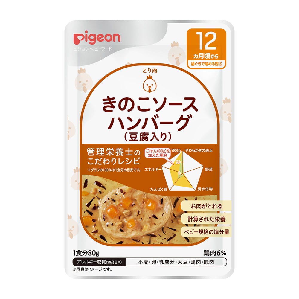 食育レシピ きのこハンバーグ 80g