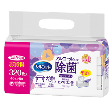 シルコット アルコール除菌 ウェットティッシュ ヒアルロン酸 つめかえ用 40枚×8パック