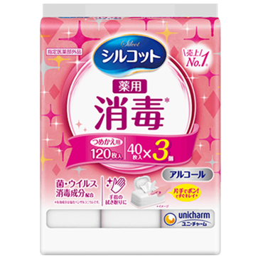 シルコット 消毒ウェット つめかえ用 40枚×3個